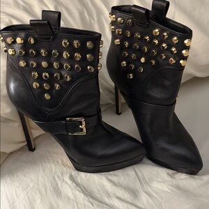 Michael Kors Black and Gold Studded Heeled Boots